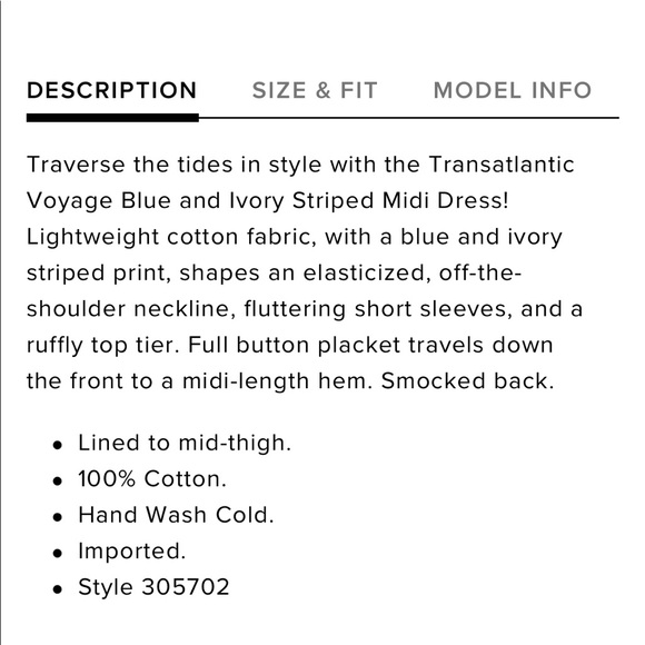 Transatlantic Voyage Blue and Ivory Striped Midi Dress - Picture 4 of 7